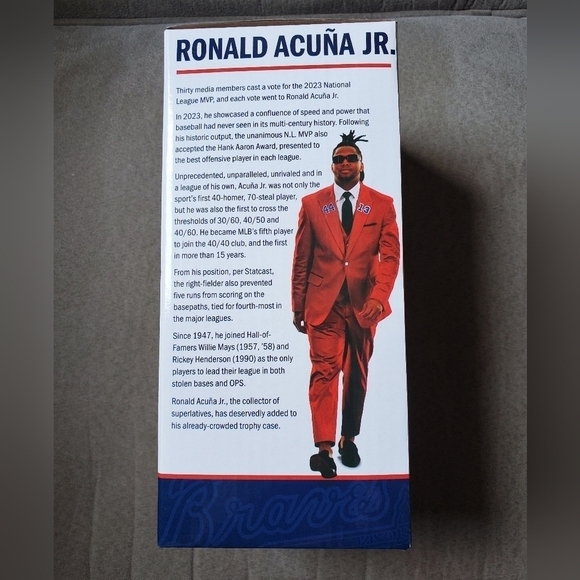 NIB Ronald Acuna Jr. MVP Bobblehead Atlanta Braves SGA 5/28/24 - Picture 3 of 4